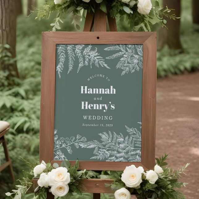 Sage Green Fern Woodland Wedding Willkommenszeiche Poster (Von Creator hochgeladen)