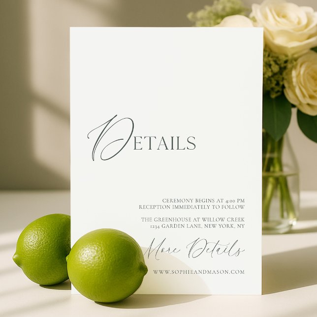 Sage Green Fine Art Marble Wedding Details Card Einladung (Von Creator hochgeladen)