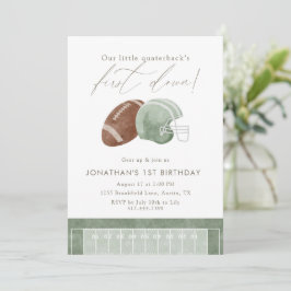 Sage Green First Down Football First Birthday Einladung