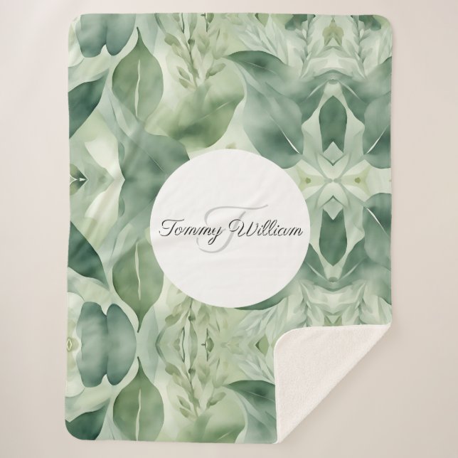 Sage Green Flora Elegante Sherpadecke (Vorderseite)