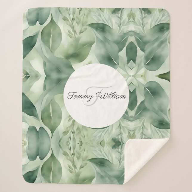Sage Green Flora Elegante Sherpadecke (Vorderseite)