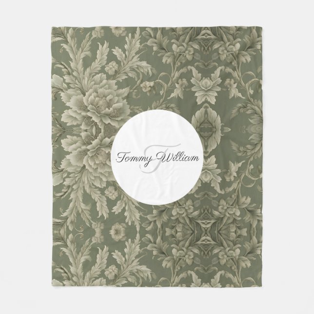 Sage Green Flora Elegantes Ambiente Fleecedecke (Vorderseite)