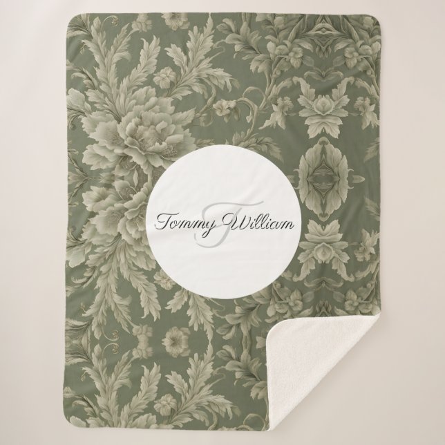 Sage Green Flora Elegantes Ambiente Sherpadecke (Vorderseite)