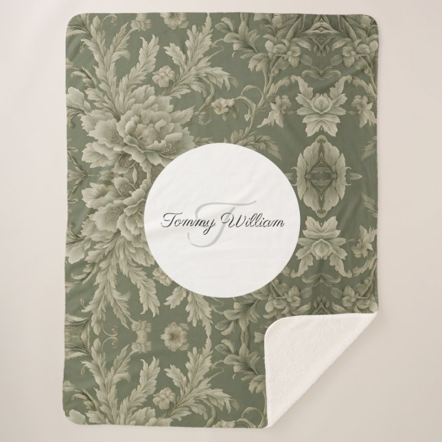 Sage Green Flora Elegantes Ambiente Sherpadecke (Vorderseite)