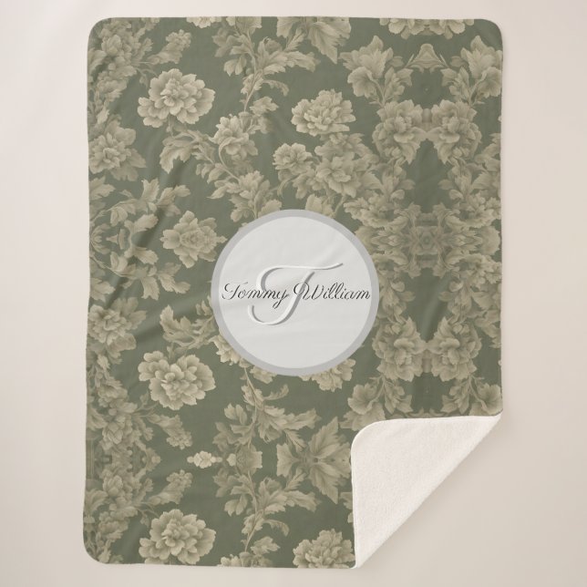 Sage Green Flora Elegantes Ambiente Sherpadecke (Vorderseite)