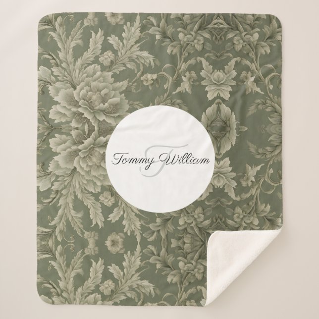 Sage Green Flora Elegantes Ambiente Sherpadecke (Vorderseite)