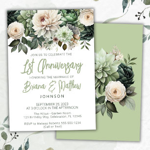 Sage Green Floral 1. Hochzeitstag Einladung
