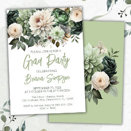 Sage Green Floral Abschluss Grad Party Einladung