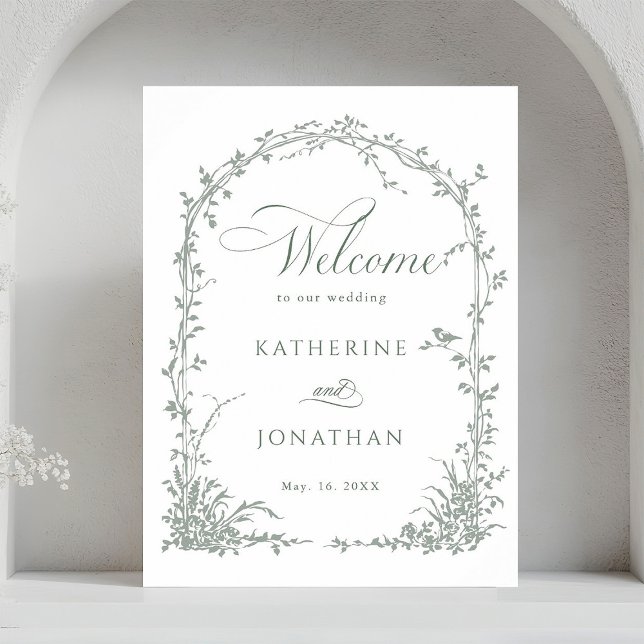 Sage Green Floral Arch Garden Wedding Welcome  Poster (Von Creator hochgeladen)