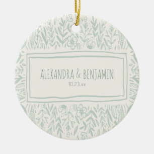 Sage Green Floral Art Border Wedple 1. Keramik Ornament