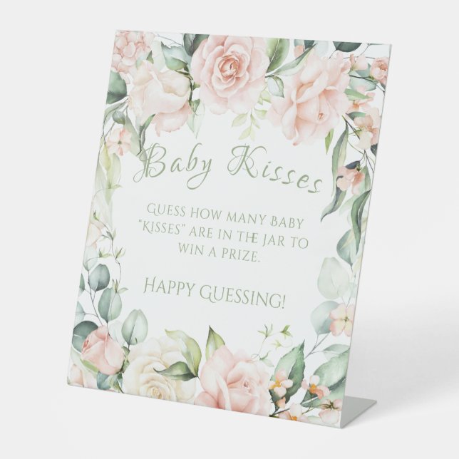 Sage Green Floral Baby Dusche Baby Kisses Game Sockelschild (Vorderseite)