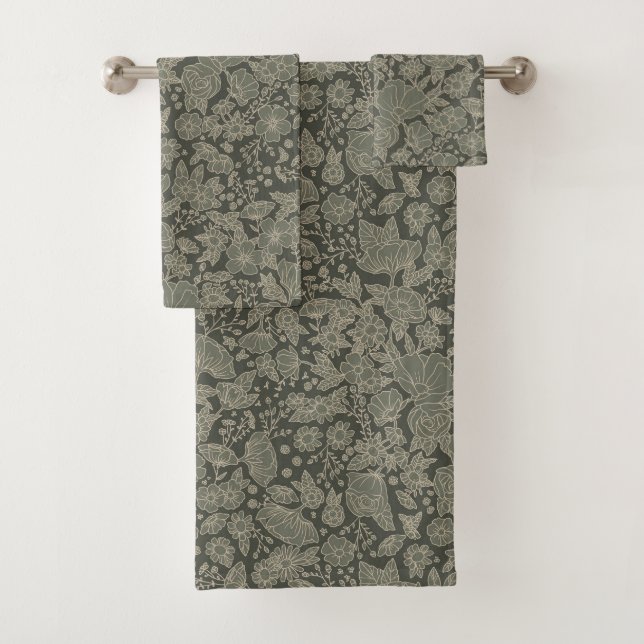 Sage Green Floral Badhandtuch Set (Insitu)