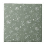 Sage Green Floral Bauernhof Keramik Tile Fliese<br><div class="desc">Einfach handgezeichnete weiße Blume und Blätter auf einem Land schlängelt grünen Bauernhof Hintergrund. 100% Kundenzufriedenheit mit "Zazzle" jeden Tag.</div>