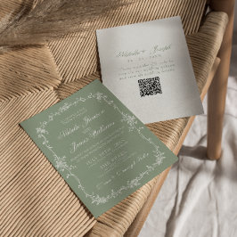 Sage Green Floral Boho Botanische QR-Code-Hochzeit Einladung