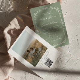 Sage Green Floral Boho Chic Foto QR Code Hochzeit Einladung