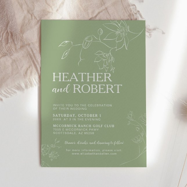 Sage Green Floral Botanical Boho Simple Wedding Einladung (Von Creator hochgeladen)