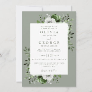 Sage Green Floral Botanical Modern Wedding Einladung
