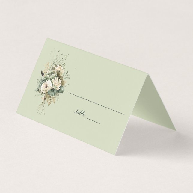 Sage Green Floral Botanical Wedding | Place Card (Vorderseite)