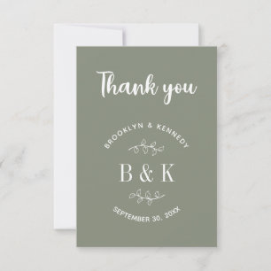 Sage Green Floral Botanical Wedple Name Dankeskarte