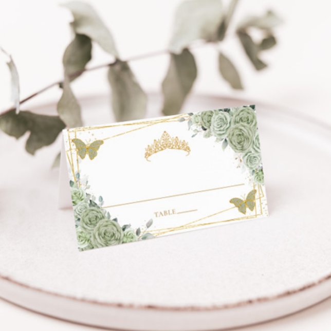 Sage Green Floral Butterfliegen Quinceañera Geburt Platzkarte (Von Creator hochgeladen)