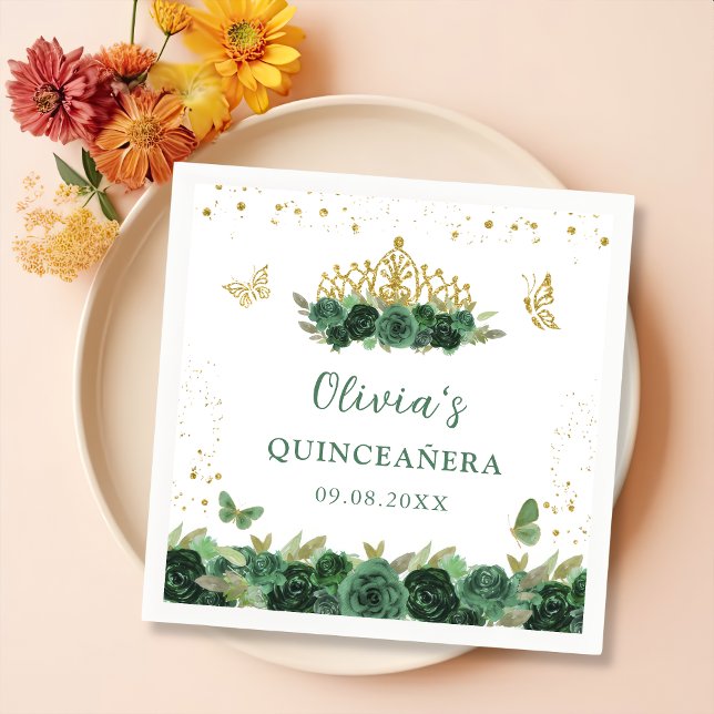 Sage Green Floral Butterfliegen Quinceañera Geburt Serviette (Von Creator hochgeladen)
