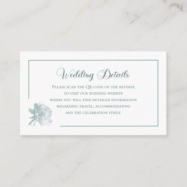 Sage Green Floral Calligraphy QR Info Wedding Begleitkarte (Vorderseite)