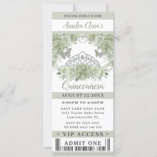 Sage Green Floral Crown Quinceañera VIP Ticket Einladung