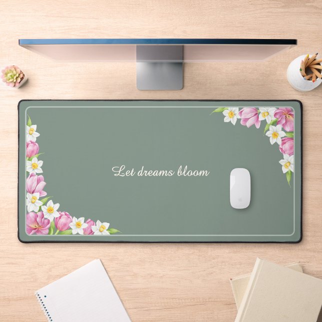 Sage Green Floral Custom Quote Desk Mat Schreibtischunterlage (Von Creator hochgeladen)