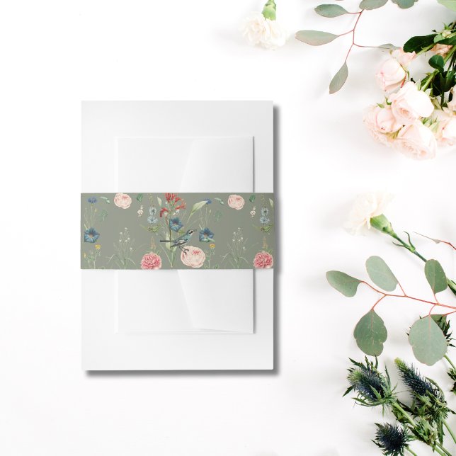 Sage Green Floral Design Garden Hochzeit Einladungsbanderole (Von Creator hochgeladen)