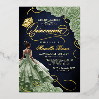 Sage Green Floral Dress Quinceañera Folieneinladung