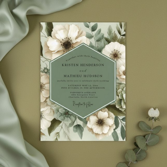 Sage Green Floral Elegance Wedding Einladung (Von Creator hochgeladen)
