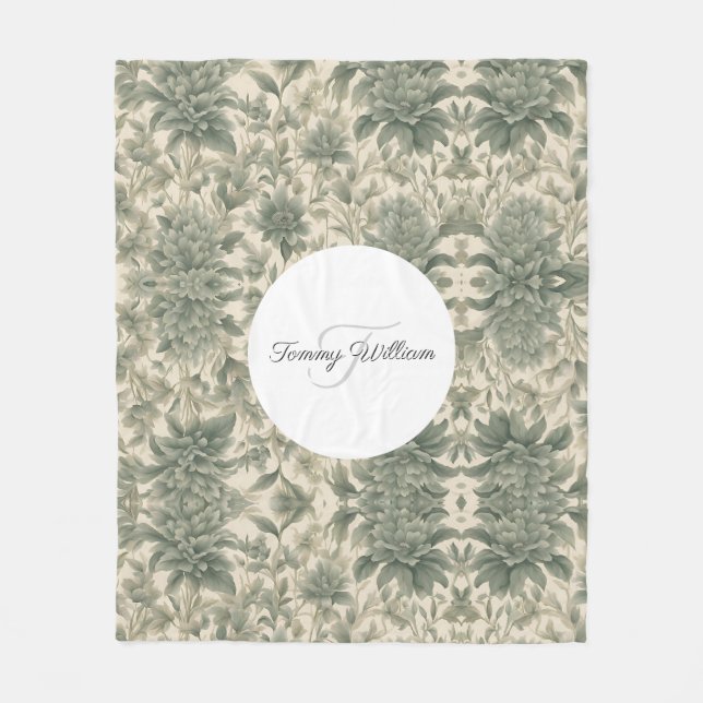 Sage Green Floral Elegant Fleecedecke (Vorderseite)