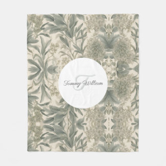 Sage Green Floral Elegant Fleecedecke