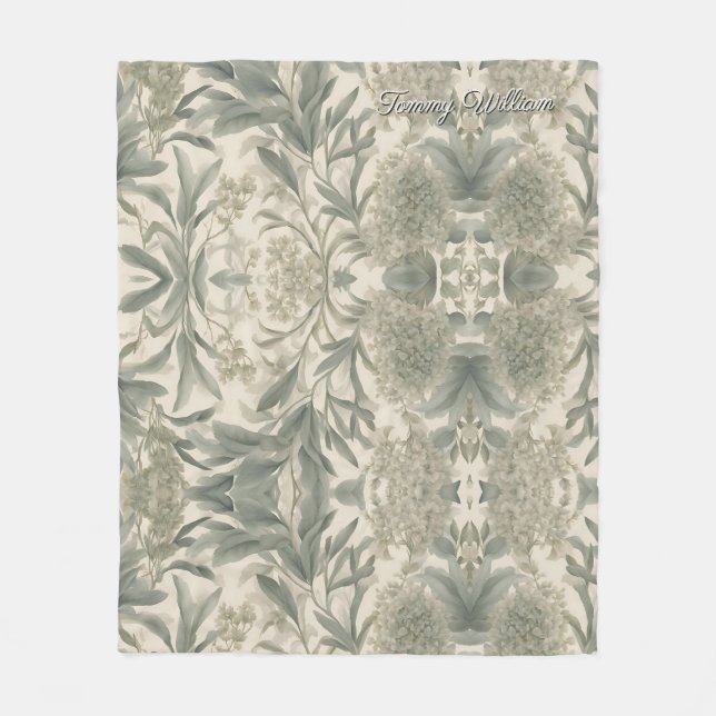 Sage Green Floral Elegant Fleecedecke (Vorderseite)