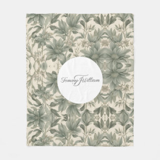 Sage Green Floral Elegant Fleecedecke