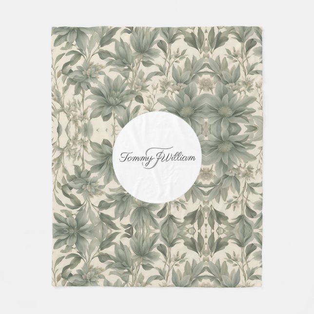 Sage Green Floral Elegant Fleecedecke (Vorderseite)