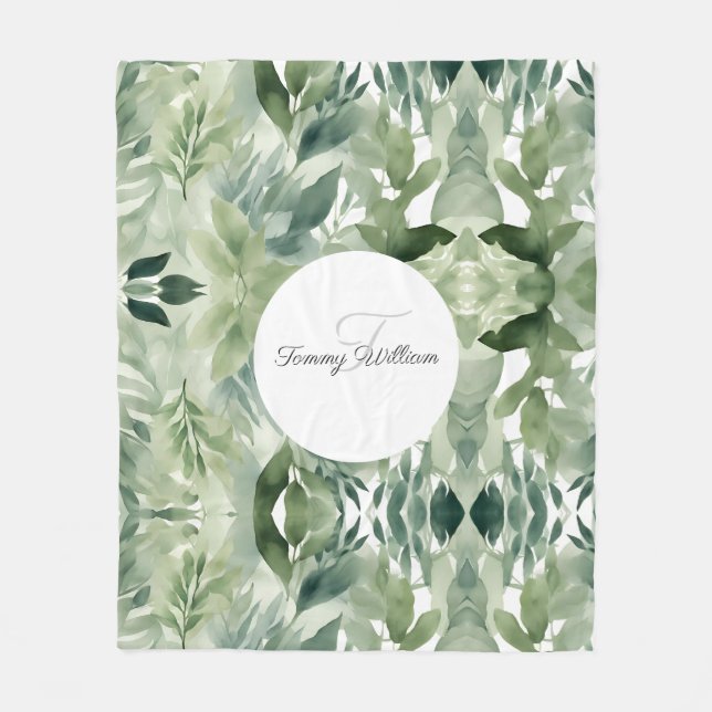 Sage Green Floral Elegant Fleecedecke (Vorderseite)