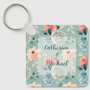 Sage Green Floral Elegant Hochzeitkalligrafie Schlüsselanhänger