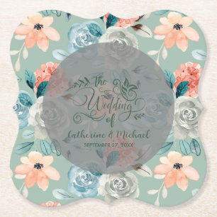 Sage Green Floral Elegant Hochzeitkalligrafie Untersetzer