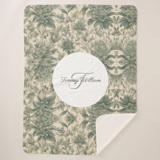 Sage Green Floral Elegant Sherpadecke (Vorderseite)