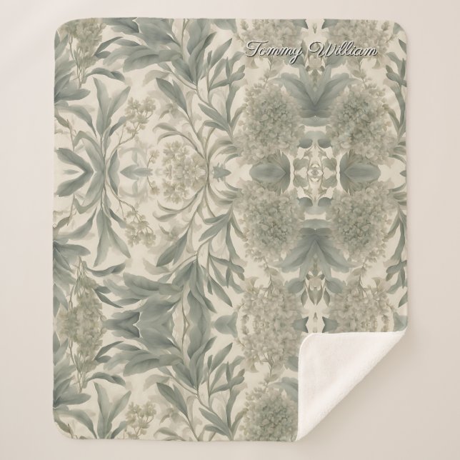 Sage Green Floral Elegant Sherpadecke (Vorderseite)