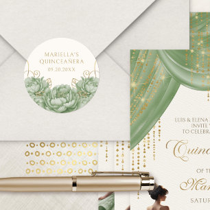 Sage Green Floral Elegante Quinceanera Runder Aufkleber