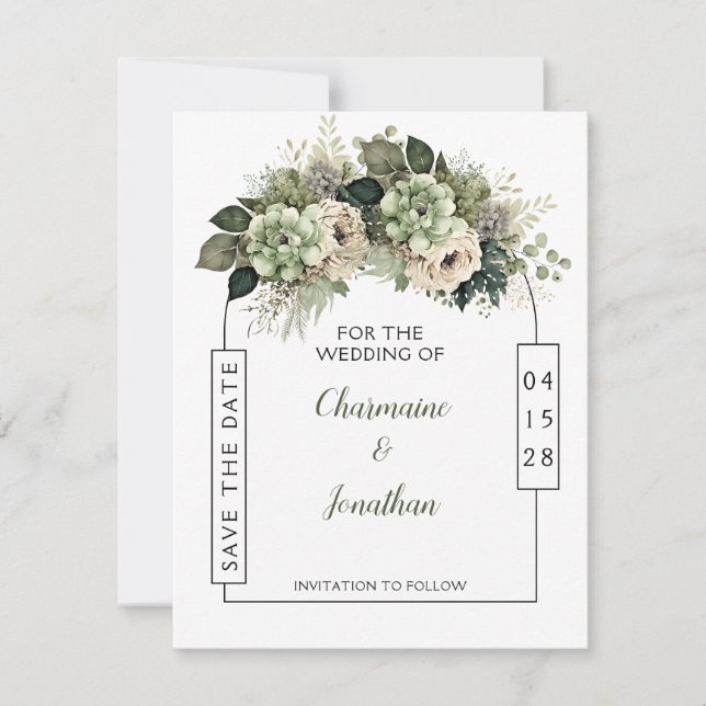 Sage Green Floral Eucalyptus Save the Date | Einladung (Vorderseite)