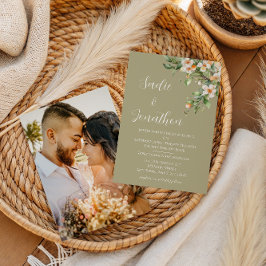 Sage Green Floral Foto Hochzeit Einladung
