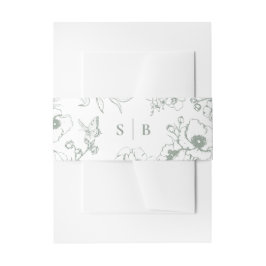 Sage Green Floral Garden Monogram Wedding Einladungsbanderole