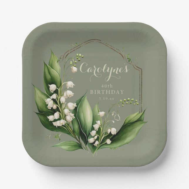 Sage Green Floral Geburtstag Pappteller (Vorderseite)