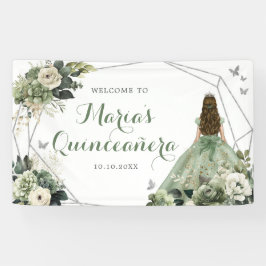 Sage Green Floral Geometric Princess Quinceañera Banner