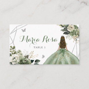 Sage Green Floral Geometric Princess Quinceañera Platzkarte