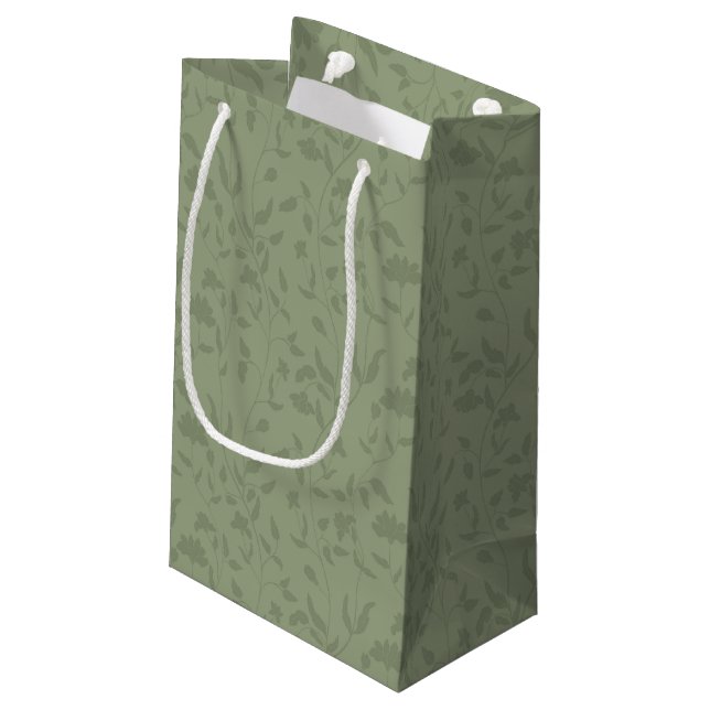 Sage Green Floral Geschenktasche Kleine Geschenktüte (Rückseite Schrägansicht)