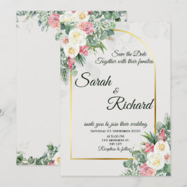 Sage Green Floral Gold Arch Wedding Invitation Einladung